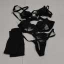 Kaei&Shi Floral Embroidered, Underwire, G-String, Garter Belt, 4 Pieces Lingerie XS