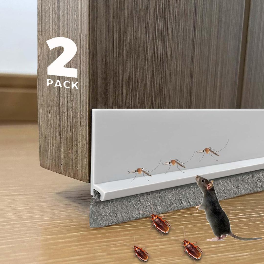 2 PCS Door Brush Bottom Sweep, Door Sweep for Bottom, Draft Stopper for Dust/Noise/Hot or Cold Air Insulation, 2" W x 39" L, White