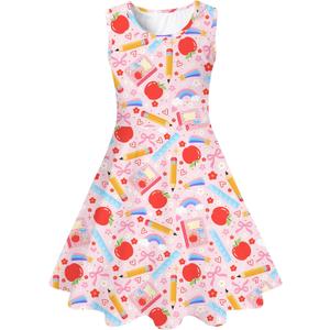 Enlifety 4-13T Girls Back to School Dress Sleeveless Pencil Bow Outfit (M)