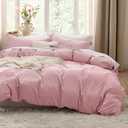 Bedsure Pink Duvet Cover Queen Size - 3 Pieces Prewashed Cotton-Like Extra Soft Bedding Set, Includes 1 Duvet Cover 90x90 Inches with Zipper Closure & 2 Pillow Shams, Comforter Not Included