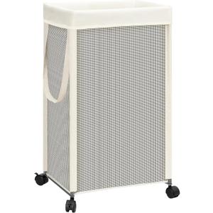 STORAGE MANIAC Laundry Hamper with Wheels, 90L (23.7 Gal) Large Tall Rolling Laundry Basket with Removable and Washable Liner Bag, Aesthetic Dirty Clothes Hamper for College, Dorm, Off-white (16.9" x 12.2" x 29.5")