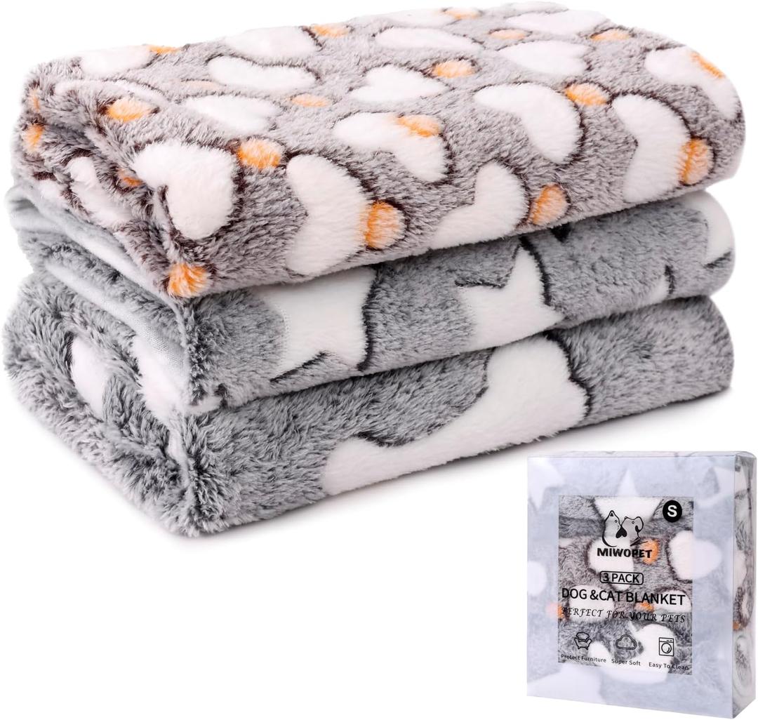 3 Pack Cat and Dog Blanket Soft & Warm Fleece Flannel Pet Blanket, Great Pet Throw Sleep Mat for Puppy Cats Small Dogs Cute Star/Love/Bone (Small 23" x 15")