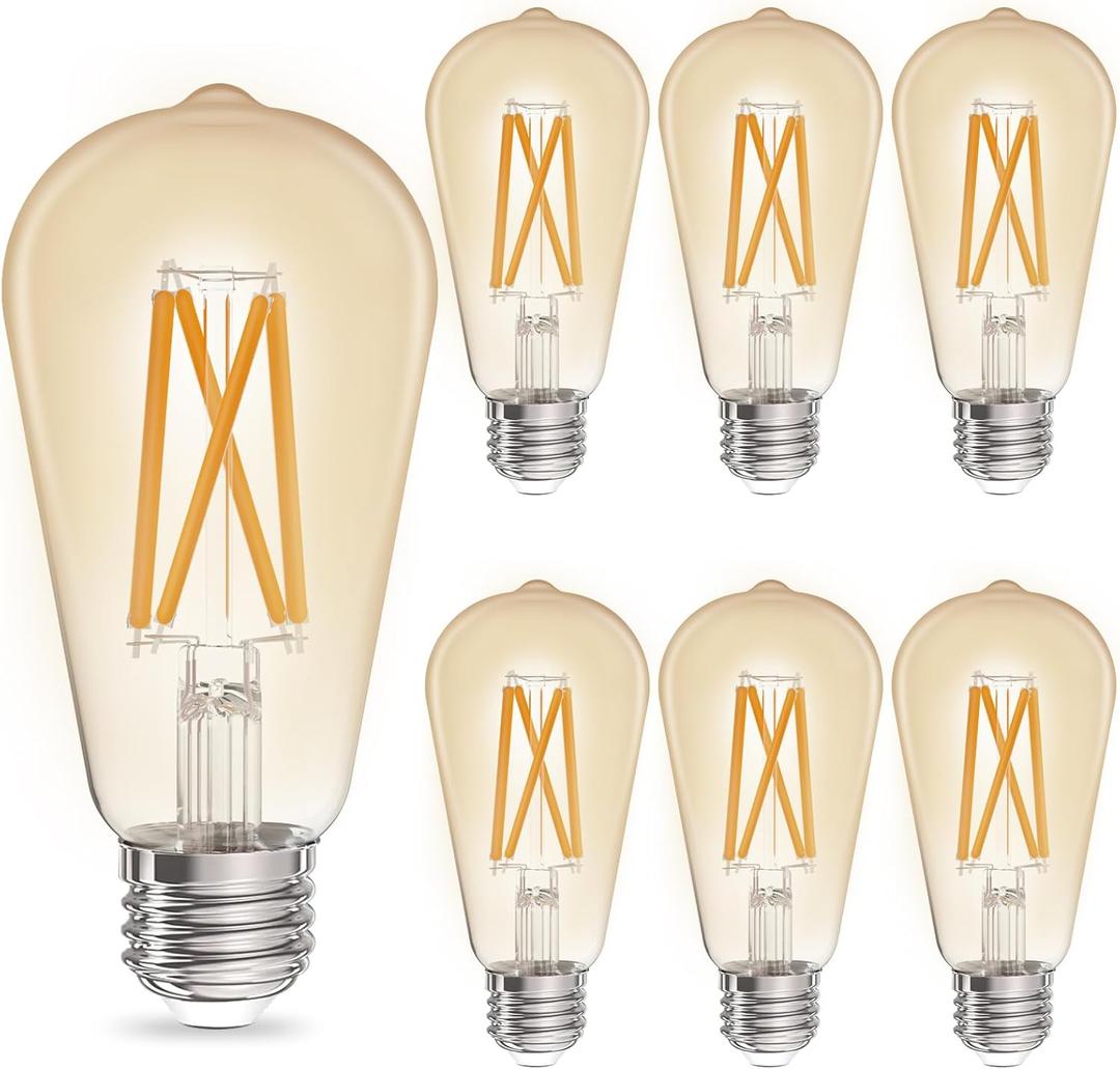 ST19 Filament Amber Glow Vintage Edison Light Bulb Filament Bulb 5W with Amber Glass, 90+ High CRI, Dimmable 2200K Amber White, E26 Medium Base, UL Listed