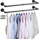 Industrial Pipe Clothes Rack Wall Mounted Clothing Rack Set of 2,38.2 Inches Heavy Duty Iron Garment Rail,Space-Saving Hanging Rod for Laundry Room,Bedroom,Closet Storage