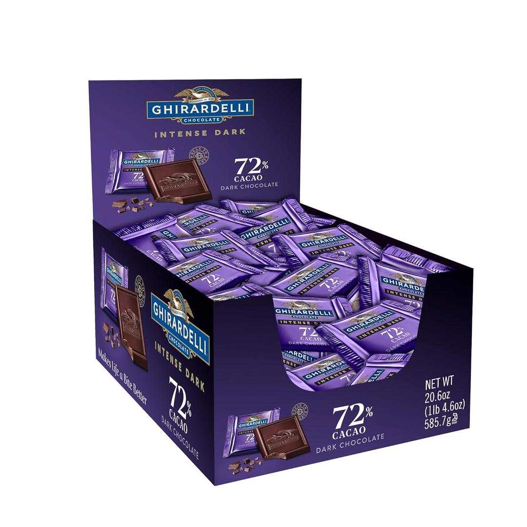 Ghirardelli 72% Cacao Dark Chocolate Intense Dark Squares Caddy - Contains 55 Ghirardelli 72% Cacao Dark Chocolate Squares (Caddy (50 Pieces)) BB Date 04/30/2027