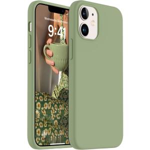 AOTESIER Shockproof Designed for iPhone 12 Mini Case, Food Grade Liquid Silicone Phone Case with [Soft Anti-Scratch Microfiber Lining] Drop Protection 5.4 inch Slim Thin Cover, Tea Green