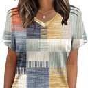 AKEWEI Womens Summer Tops V Neck T Shirts Pleated Clothes Spring Fashion Blouses (Medium, Colorful Plaid)