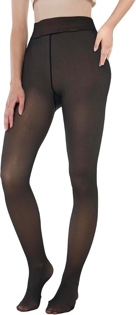 EXQUISLIFE Fleece Lined Tights Sheer Women - Fake Translucent Warm Pantyhose Leggings Sheer Thick Tights, for Winter