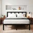 14 in Queen Size Bamboo Platform Bed Frame with Tall Headboard, Black