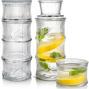 Elsjoy 4 Pack (2 Sets) Bedside Water Carafe and Glass Set, 24 oz Glass Carafe with 6 oz Glass Cup, Nightstand Water Pitcher Glass Mouthwash Decanter for Bathroom