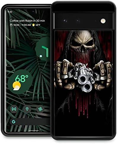 CARLOCA Compatible with Google Pixel 7 Case,Skull with Guns Google Pixel 7 Cases for Girls Women,Fashion Graphic Design Shockproof Anti-Scratch Drop Protection Case for Google Pixel 7