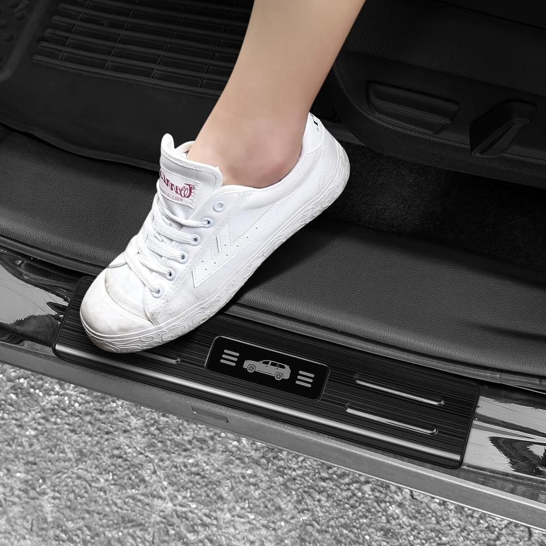 Hellet 4PCS Car Door Sill Protector for Toyota 2024 2025 2026 Grand Highlander (Including Hybrid) LE XLE Limited and Platinum Accessories Stainless Steel Material Black Brushed Door Entry Guards