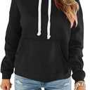Women Hoodies Pullover Casual Thin Sweatshirts with Pockets Loose Fit Long Sleeve Drawstring Design Hoody Sweatshirt (Medium, S005 Black)