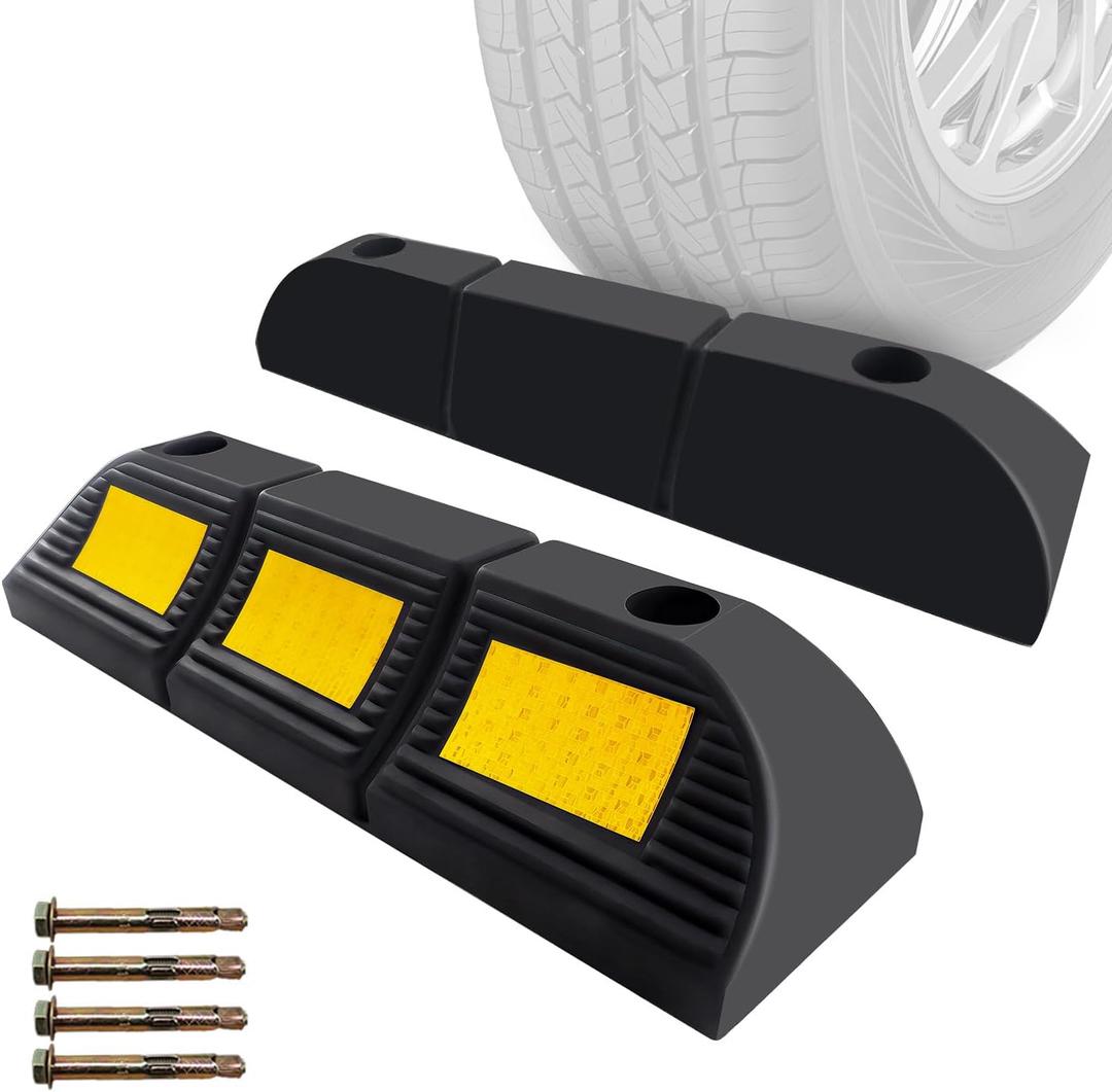 Parking Stopper for Garage Floor, Heavy Duty Rubber Car Wheel Curb Stoppers Bumpers Block for Your Vehicle, Parking Aid Gadgets Tire Stops for Home Garage Wall, Parking Lot & Driveway 2 Pcs