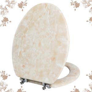 Elongated Toilet Seat Natural Wood Toilet Seat with Zinc Alloy Hinges, Easy to Install also Easy to Clean, Anti-pinch Marble Toilet Seat by Angol Shiold (Elongated, Beige Pink)