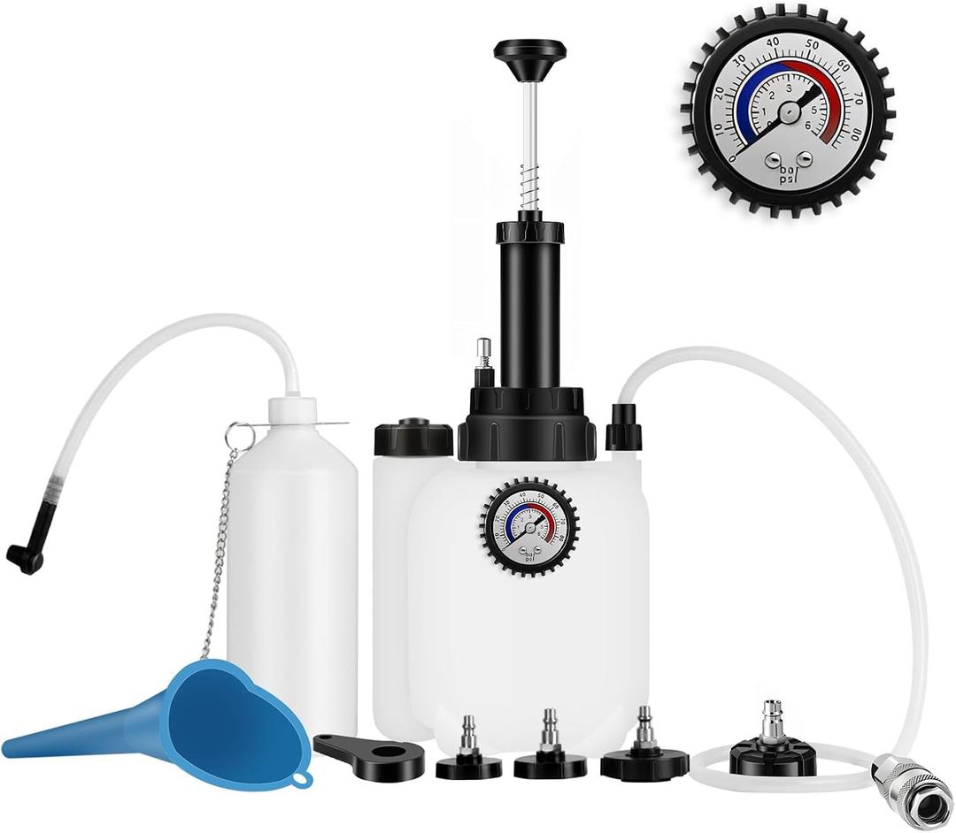 3L Brake Bleeder Kit, Manual Pressure Brake Fluid Bleeder with 1L Catch Bottle, 4 Master Cylinder Adapters, Funnel & Fluid Dropper, One-Person Brake and Clutch Bleeding Tool for Cars SUVs