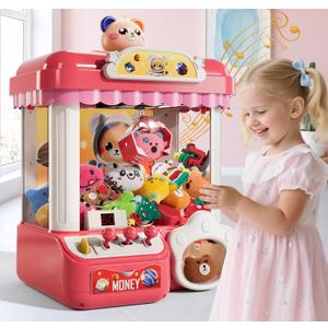 Claw Machine for Kids, Mini Vending Machine with Music & 36 Mini Toys, Candy Grabber Prize Dispenser, Electronic Arcade Game Birthday Party Gifts for 3 4 5 6 7 8 Years Old (Pink)
