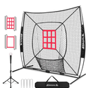BAGAIL 7x7 ft Baseball & Softball Practice Net with Bow Frame for Batting, Hitting, Pitching, Portable Baseball Throwing Net with 2 Strike Zone Batting Tee, Carry Bag, Great for All Levels