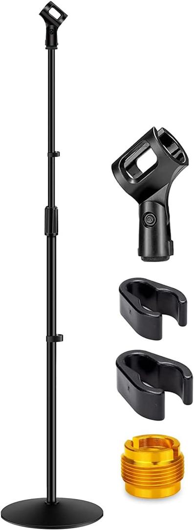 GLEAM Microphone Stand, Mic Stand Floor Detachable Boom Mic Arm Stands with Weighted Round Base, Height Adjustable from 34" to 60"