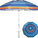 AMMSUN 8 Feet Large Beach Umbrella with Sand Anchor Heavy Duty High Wind Portable Outdoor Umbrellas UV 50+ Protection Air Vent Tilt Patio Garden Pool