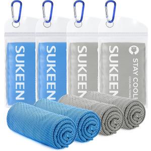 Sukeen [4 Pack Cooling Towel (40"x12"),Ice Towel,Soft Breathable Chilly Towel for Yoga,Sport,Running,Gym,Workout,Camping,Fitness,Workout & More Activities (Grey/Grey/Blue/Blue)