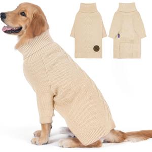cyeollo Dog Sweater Knitwear with Long Sleeves Turtleneck Pullover Sweaters Fall Winter Dog Clothes Sweaters for Large Dogs, Beige XXXL
