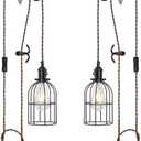 SEEBLEN Plug in Pendant Light Set of 2,Industrial Hanging Lamps That Plug into Wall Outlet,Farmhouse Pulley Pendant Light with Plug in Cord, Wall Lamps for Bedroom Living Room Kitchen.