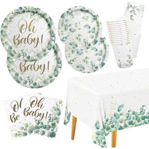 Sage Greenery Baby Shower Party Supplies Disposable Paper Plates Napkins Cups and Tablecloth for Boho Greency Party Decorations, Serve 25. Sage Greenery Baby Shower Party Supplies Disposable Paper Plates Napkins Cups and Tablecloth for Boho Greency Party Decorations, Serve 25.
