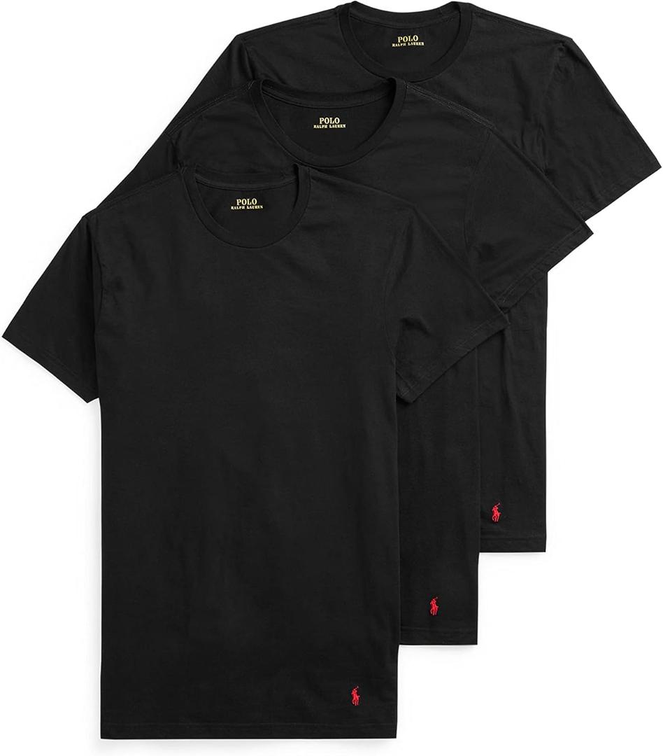 POLO RALPH LAUREN Men's T-Shirt, 3-Pack, Classic Men's Cotton Crewneck Shirts, Moisture-Wicking, (Black, XL)