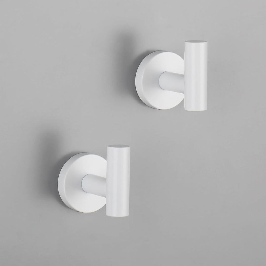 GERZWY Towel Hook Stainless Steel Robe Coat Hook Wall Mounted Luxury Hooks for Bathroom Hotel 2 Pack, White