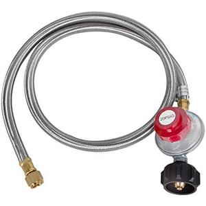 GasSaf 5 Feet Stainless Steel Braided 20 PSI Adjustable Propane Regulator Hose with QCC-1/Type,Gas Grill LP Regulator for Burner, Turkey Fryer, Forge, Smoker and More, 2pack