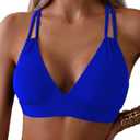 Tainehs Women's Push Up V Neck Bikini Tops Criss Cross Back Padded Bathing Suit Top Only Blue M