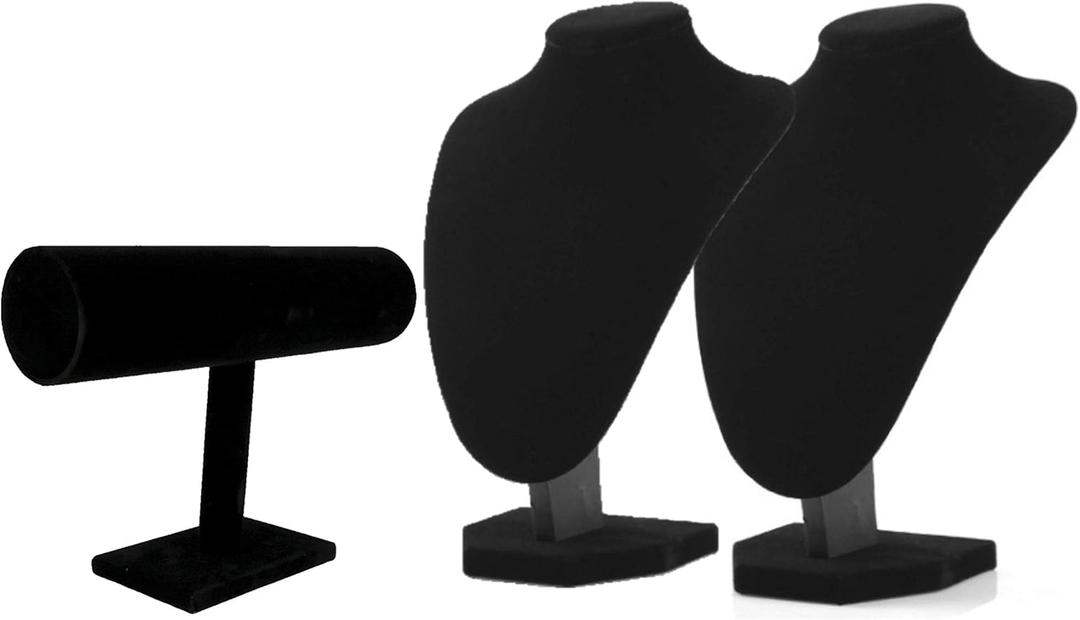 Comelyjewel 3pcs/pack Necklace Holder & Jewelry Organizer - Black Velvet 1 Row Bracelet Holder & 9" Necklace Display Stand & Jewelry Organizers and Storage Solution for Fashion Accessories