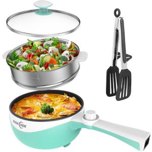 Audecook Hot Pot Electric, 1.7L Mini Electric Skillet Portable Nonstick Saut Pan with Power Adjustment, Ramen Cooker Travel Multicooker for Steak/Soup/Egg/Oatmeal/Noodles (Tongs for Cooking Included)