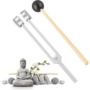 EastRock 128 Hz Tuning Fork with Silicone Hammer and Cleaning Cloth Instrument Teaching Medical Equipment Meditation Relaxation Sound Therapy Instrument
