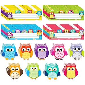 Geyee 81 Pcs Bulletin Board Cutouts Self Adhesive Name Tags Teacher Name Plate for Desk Classroom Birthday Party Baby Shower School Teacher Supplies (Owl)