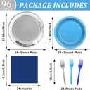 96Pcs Navy Blue and Silver Birthday Party Decorations Blue and Silver Paper Plates and Napkins Sets Navy Tablewares Dinnerwares for Men and Boys Birthday Baby Shower Party Supplies Favors 24 Guest