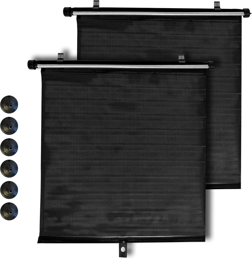 2 x TopShade Car Window Roller Shade - Retractable Auto Side Window Sun Shade for Cars, Trucks, SUVs - UV Protection & Heat Blocker - Baby & Pet Safe - Easy Install (2 Pack, Large, Black)