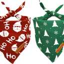 Realeaf Christmas Dog Bandanas 2 Pack, Christmas Tree and Santa Claus Dog Scarf for Boy and Girl, Premium Durable Fabric, Holiday Bandana for Small Medium Large and Extra Large Dogs (Large)