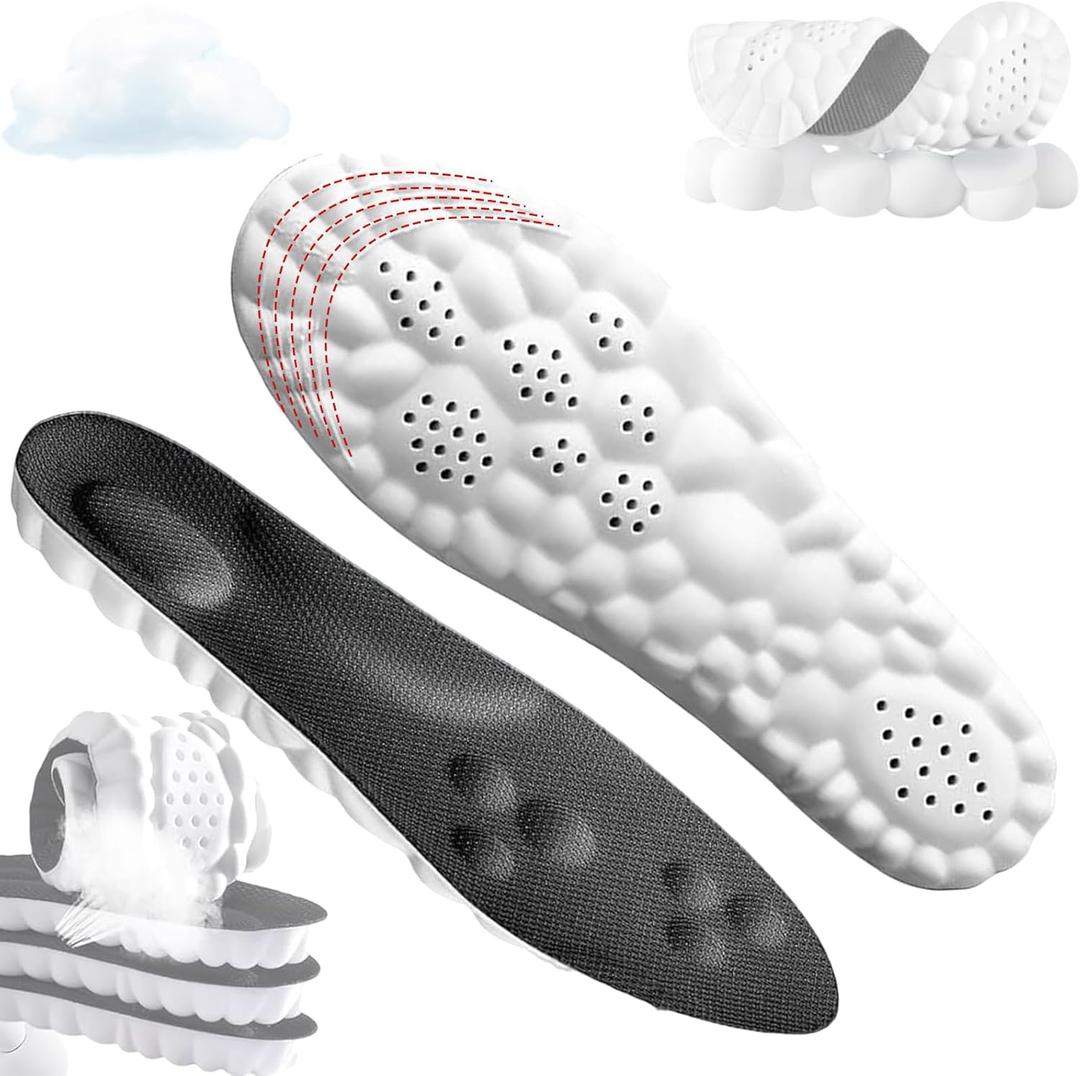 Cloud Insoles - 4D Orthopedic Insoles for Women & Men - Plantar Fasciitis, Sports Shoes, Anti Fatigue, Shock Absorption, Foot Pain Relief (Black, 4-8.5)