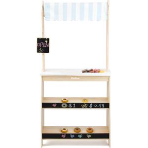 PairPear Grocery Store Pretend Play, Wooden Toys Lemonade Stand for Kids, Natural Style Market Stand Play Food Sets.