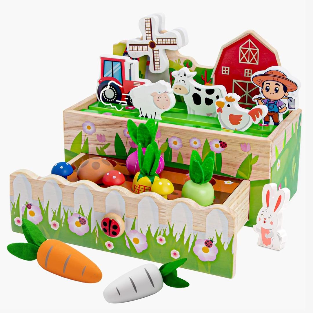 Montessori Toys for 1-3 Year Old | Wooden Animal Farm Toddler Toys | Shape Sorting Educational Learning Fine Motor Skills | 1st First Birthday Gifts Easter for Girl&Boy