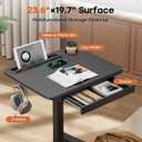 Small Mobile Standing Desk with Drawer, 23.6"x19.7" Rolling Laptop Cart on Wheels, Height Adjustable Sit Stand Computer Workstation with Storage for Compact Space, Black, 24"