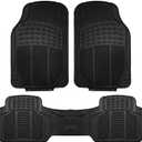 FH Group Automotive Floor Mats Solid ClimaProof for all weather protection Universal Fit Trimmable Heavy Duty fits most Cars, SUVs, and Trucks, 3pc Full Set Black