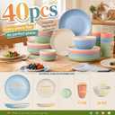 Wrova 40-Piece Wheat Straw Dinnerware Sets for 8, Unbreakable Kitchen Plates and Bowls Set with Cups Set, Soy Sauce Dish for BBQ, Microwave and Dishwasher Safe Dishware Sets for Kitchen- Nordic