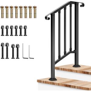VIVOSUN Outdoor Handrail, 2 Step Stair Handrail, 26" x 36" Fits 1 to 2 Steps, Wrought Mattle Iron Stair Railing with Curved Ends and Balusters for Concrete Steps, Porch Steps, One-step Assembly, Black
