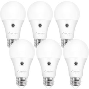 A19 Dusk to Dawn Sensor LED Light Bulbs Outdoor, Warm White 3000K, Energy Efficient 9W(60 Watt Equivalent), E26 Standard Base, Auto on/Off Photocell Automatic, 25,000 Hour Lifetime, 6-Pack