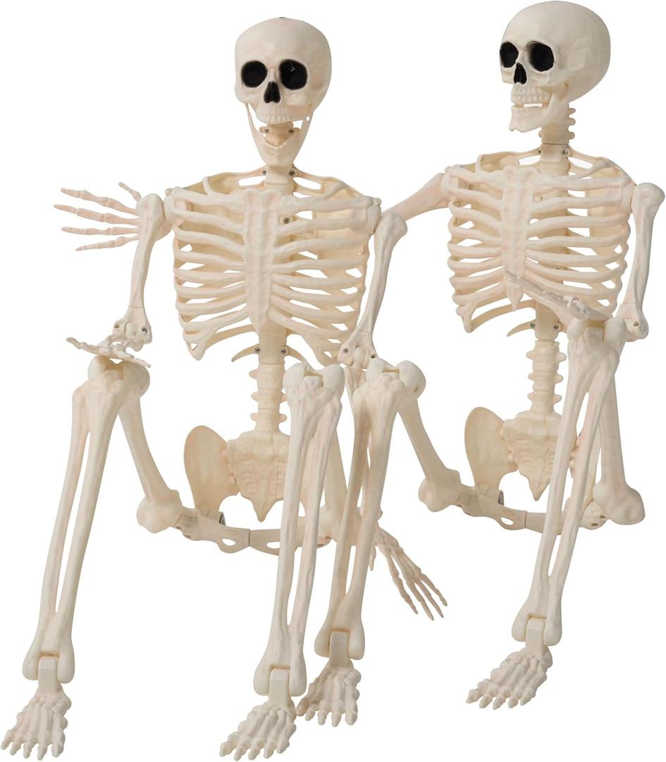 JOYIN 2PCS 36" Halloween Skeleton Decor, 3FT Full Body Stayable Movable Joints, Posable Hanging Skeletons for Halloween Decoration, Yard, Graveyard, Haunted House Props, Spooky Scene Party Favor (Yellow)