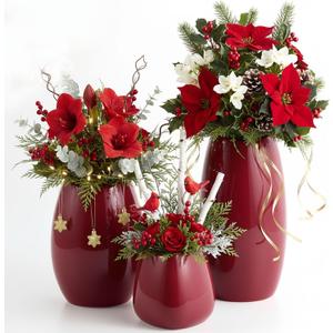 hjn Ceramic Vase Set of 3 Red Flower Vase for Home Decor, Modern Decorative Vase for Flowers Vases for Your Ideal Shelf Decor/Table/Living Room/Kitchen/Office-Red…