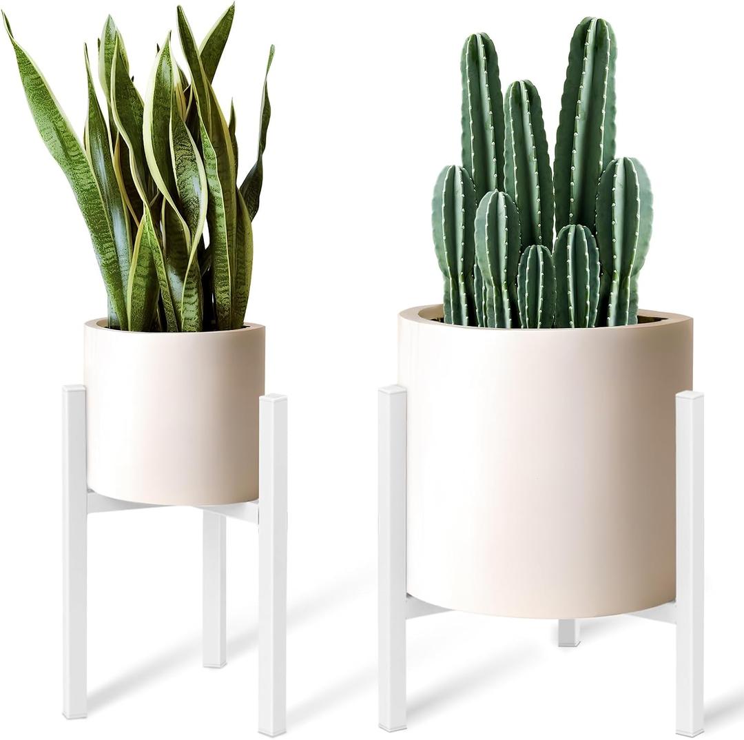 Adjustable Plant Stand Pack of 2 , Metal Planter Stands Indoor Outdoor, Mid Century Modern Plant Holder, Fit 8 10 12 inch Pots, White (Pot & Plant Not Included)
